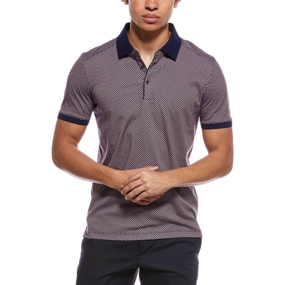 Raffi Mens  Mini Geo Print Polo Shirt, Navy